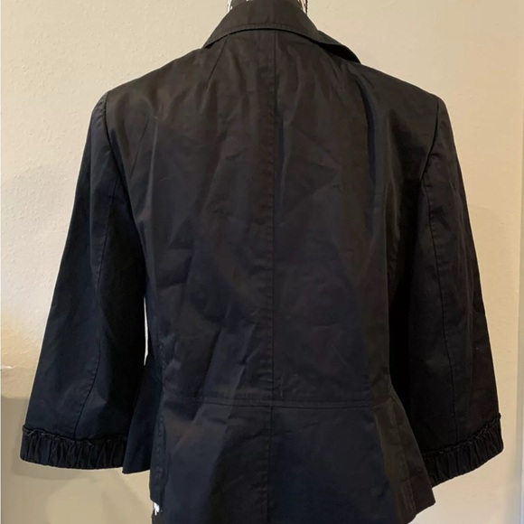Talbots Women’s Black Cotton Blend Ruched Trim Raffled Lined Pockets Jacket 14 - Picture 3 of 5